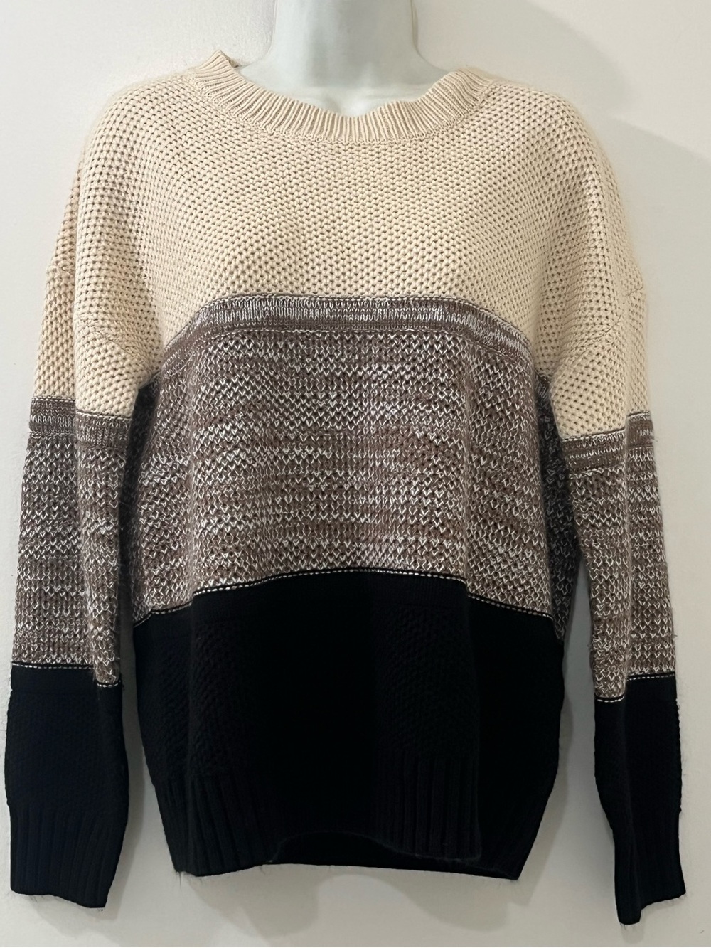 Relaxed Colorblock Crewneck Sweater in Cream, Brown & Black